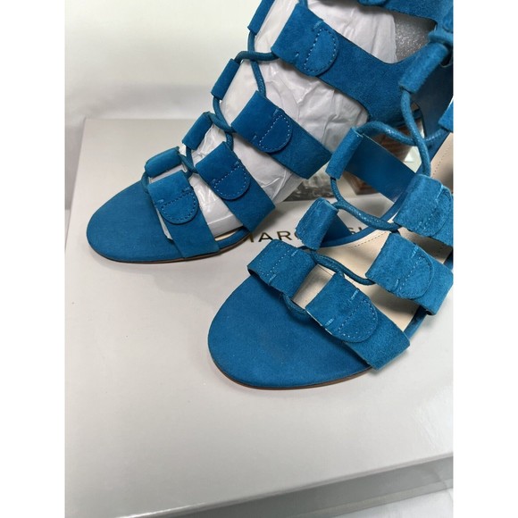 Marc Fisher Paradox Suede Lace Up Block Heel Sandal Womens 6M Teal Blue New‎ - Picture 6 of 7